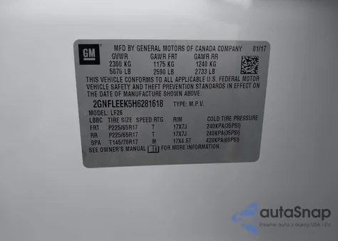 2017 Chevrolet Equinox Ls z USA, uszkodzony, nr VIN 2GNFLEEK5H6281618